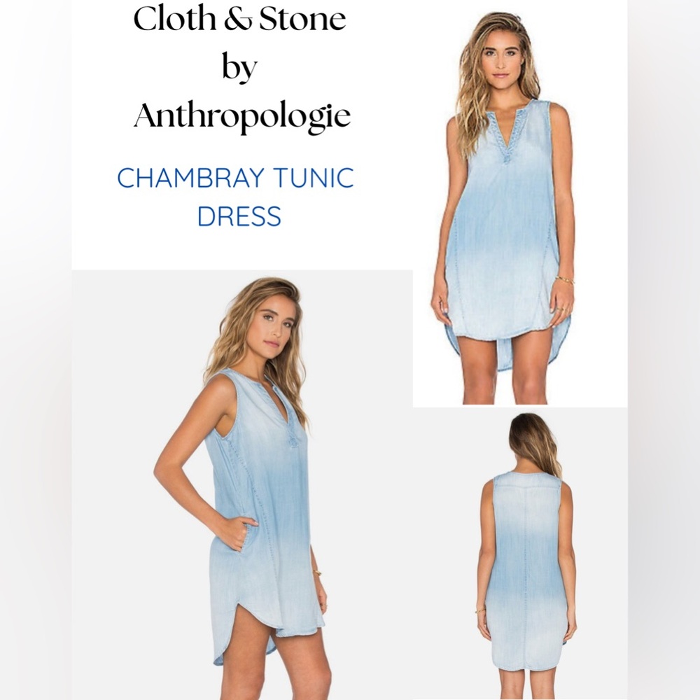 Cloth & Stone Anthropologie Chambray Tencel Sleeveless Tunic Dress - Small